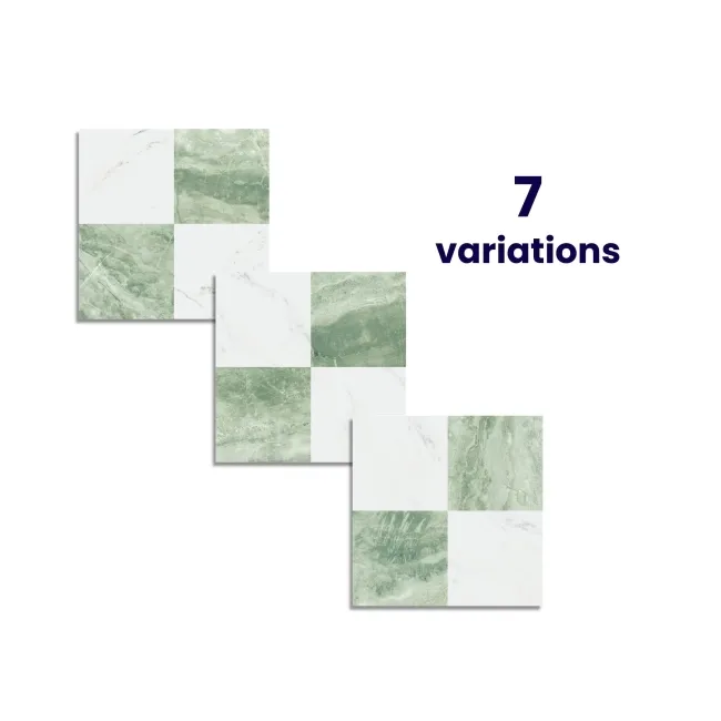 Marble Chess Effect Green & White Matt Porcelain Tile