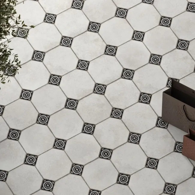 Leeds Black Patterned Matt Porcelain Floor Tile