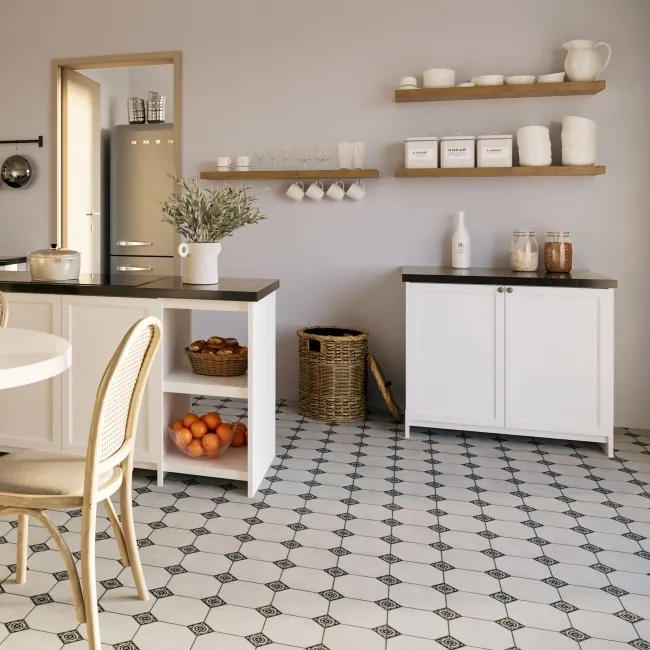 Leeds Black Patterned Matt Porcelain Floor Tile