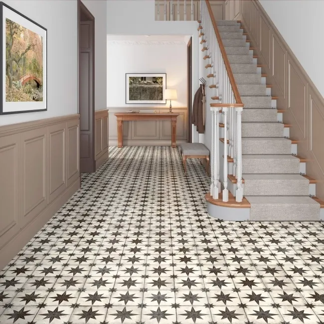 Star Black Patterned Matt Ceramic Floor Tile