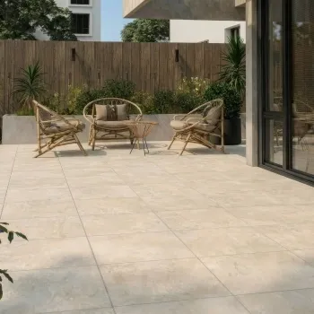 Vista Ivory Stone Effect Matt Porcelain Outdoor Slab Tile