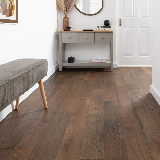 Delamere Dark Smoked Brushed Oak Engineered Wood Flooring 13x150mm Oiled