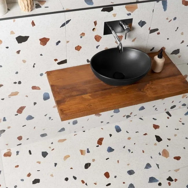 Trend White Terrazzo Multicolour Wall and Floor Tile
