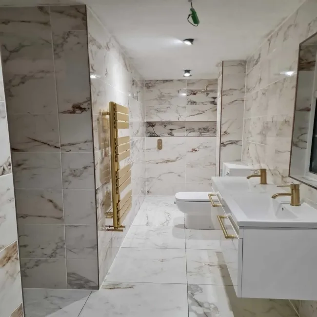 Barnaby White Marble Effect Gloss Vitrified Ceramic Wall and Floor Tile