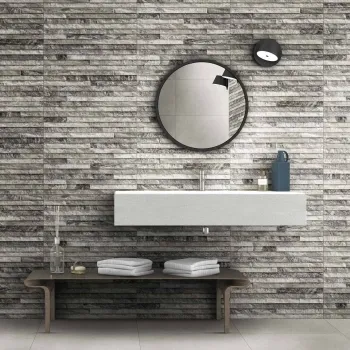 Erebor Steel Split Face Wall Tiles 440x660 Bathroom Roomset