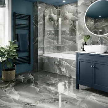 Onyx Marble Effect Dark Grey Polished Porcelain Wall and Floor Tile