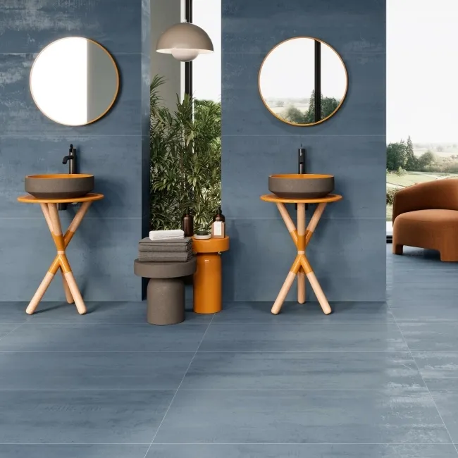 Enya Blue Concrete Effect Matt Porcelain Wall and Floor Tile
