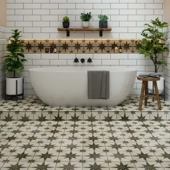 Metropolis Star Black Wall and Floor Tiles 450x450 Bathroom Roomset