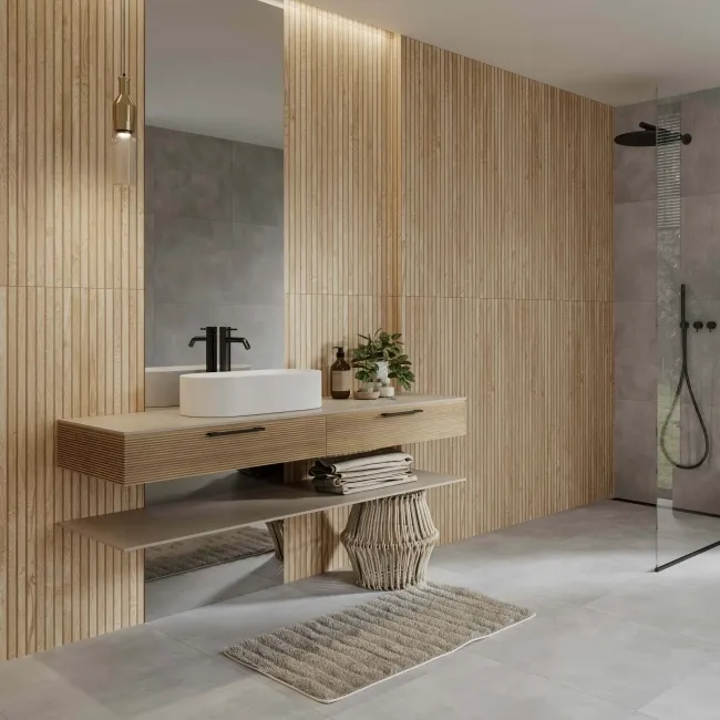 Bandwood Light Oak Slatted Wood Effect Matt Ceramic Wall Tile