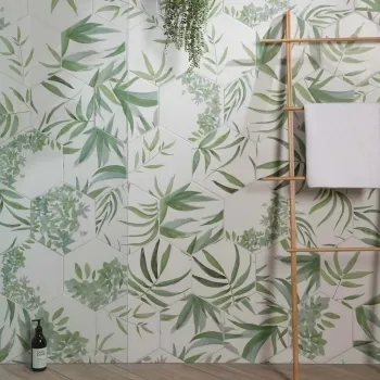 Oasis Floral Patterned Hexagon Matt Porcelain Wall and Floor Tile