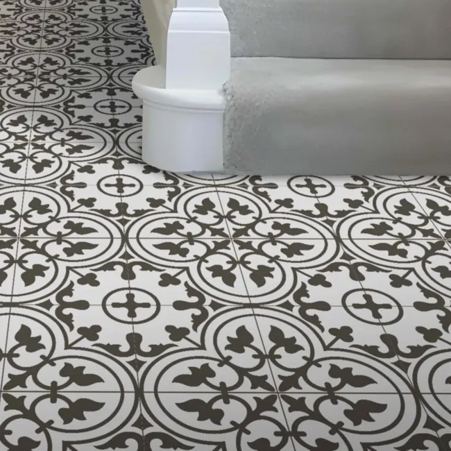 Avon White Victorian Patterned Matt Ceramic Floor Tile