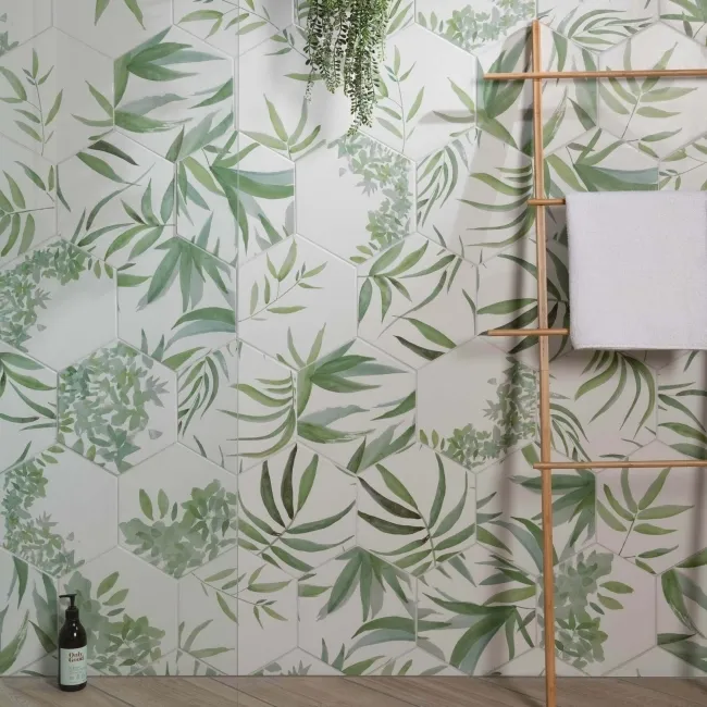 Oasis Floral Patterned Hexagon Matt Porcelain Wall and Floor Tile