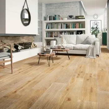 Articwood Camel Wood Effect Floor Tile 205x615 Living Room Roomset