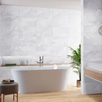 Garner White Onyx Marble Effect Gloss Ceramic Wall Tile