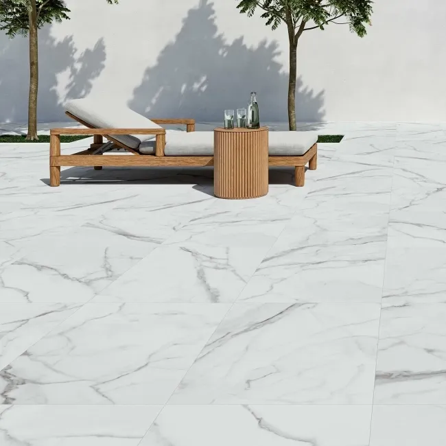 Carrara White Marble Effect Large Outdoor Porcelain Slab Tile