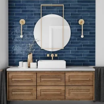 Manacor Ocean Blue Wall Tile 65x400 Bathroom Roomset
