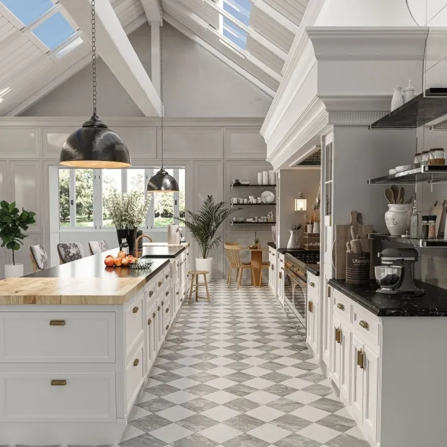 Marble Chess Effect Grey & White Matt Porcelain Tile