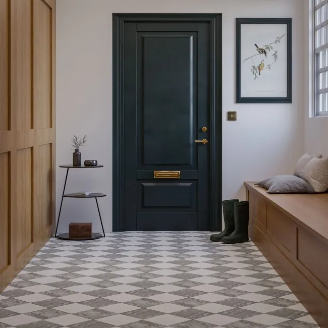 Marble Chess Effect Grey & White Matt Porcelain Tile