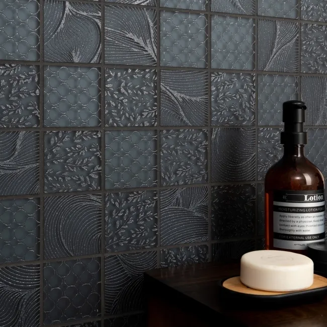 Hampton Black Patterned  Matt Glass Mosaic