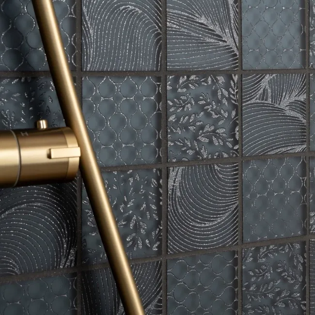 Hampton Black Patterned  Matt Glass Mosaic