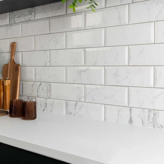 Metro Stone Effect Marble XL White Wall Metro Tiles