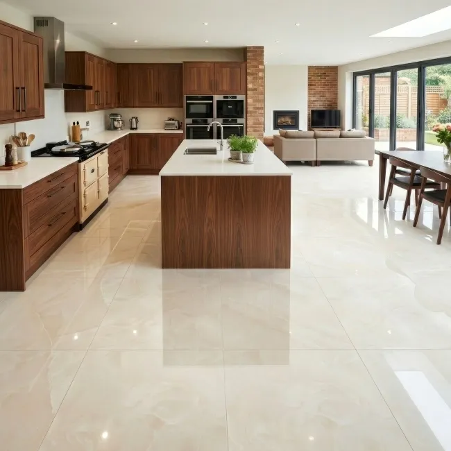 Precious Ivory Onyx Marble Effect Polished Large Porcelain Tile
