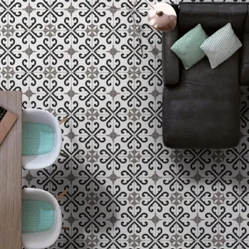 Derby Pattern Porcelain Floor Tiles 450x450 Living Room Roomset