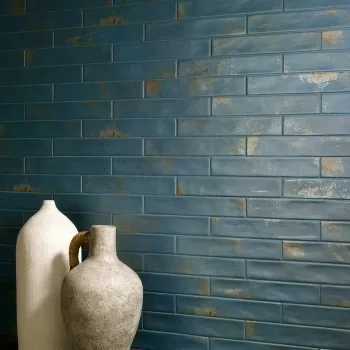 Cool Ocean Blue Brick Effect Matt Ceramic Wall Tile