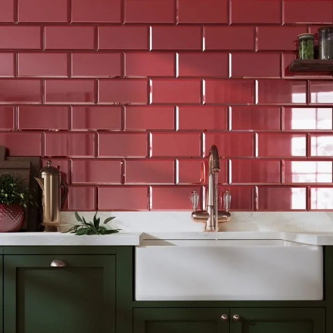 Metro Bevelled Victorian Burgundy Gloss Ceramic Wall Tile