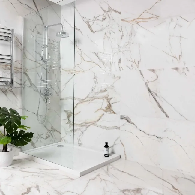 Calacatta Golden Grey Marble Effect Polished Porcelain Wall and Floor Tile