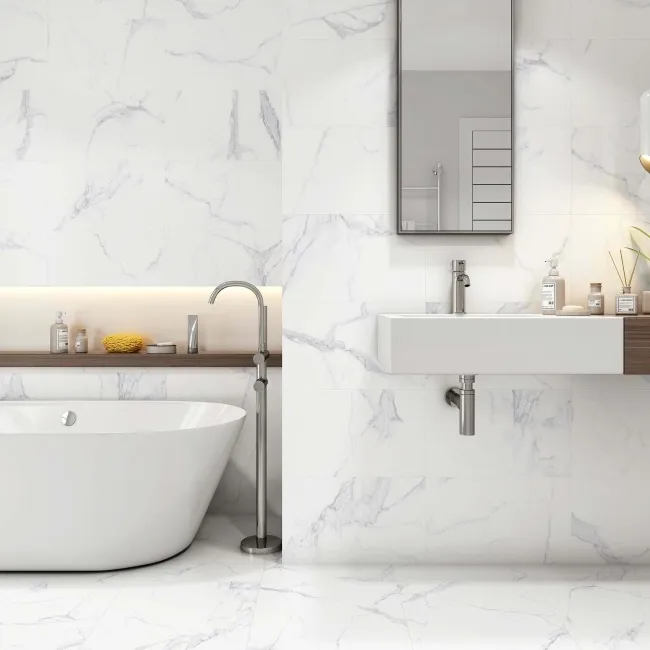 Carrara White Marble Effect Matt Ceramic Wall Tile