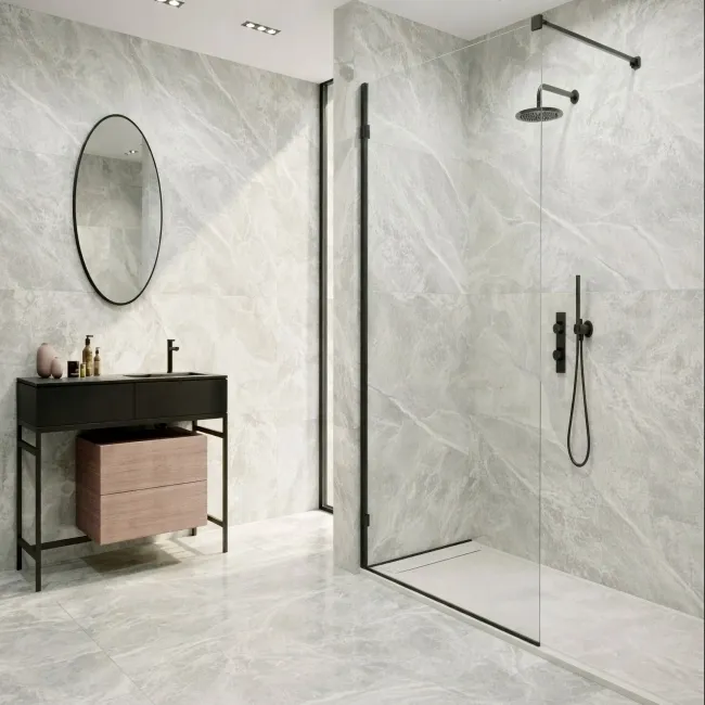 Electra Light Grey Crystal Marble Effect Matt Porcelain Tile