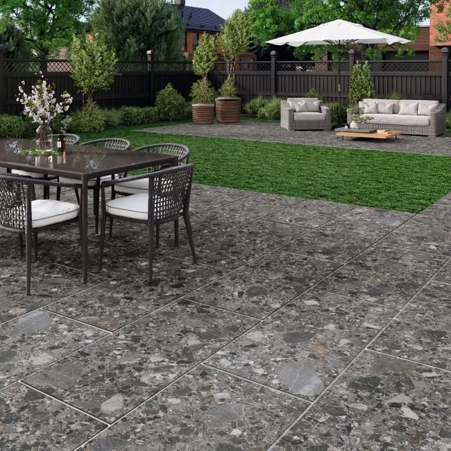 Inlay Graphite Terrazzo Effect Matt Porcelain Outdoor Slab Tile