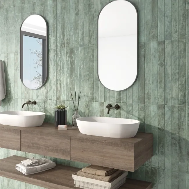 Ponto Green Stone Effect Gloss Ceramic Wall Tile