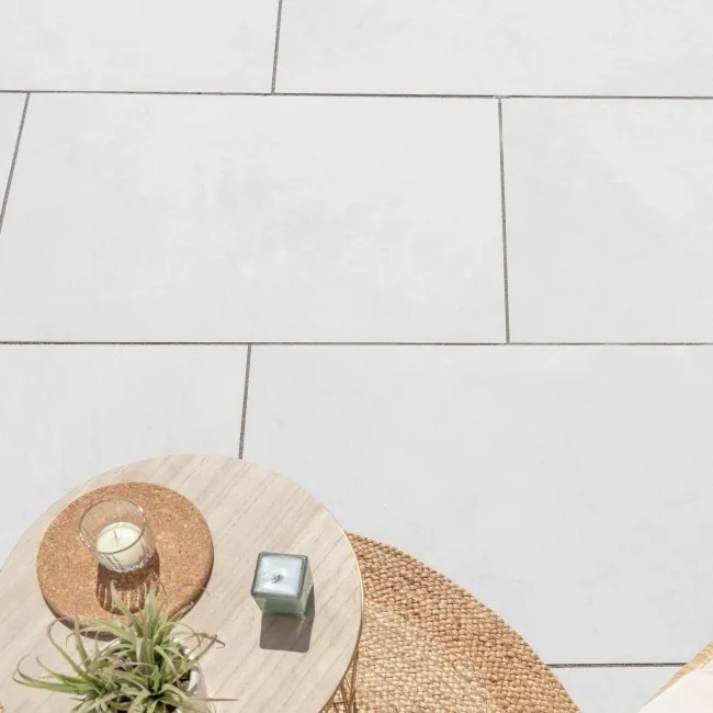 Bellevue White Stone Effect Large Outdoor Porcelain Slab Tile