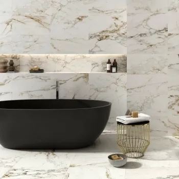 Barnaby Super White Matt Wall and Floor Tile 300x600 Bathroom Roomset