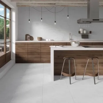 Towns Pearl Grey Porcelain Floor Tile 608x608 Kitchen Roomset