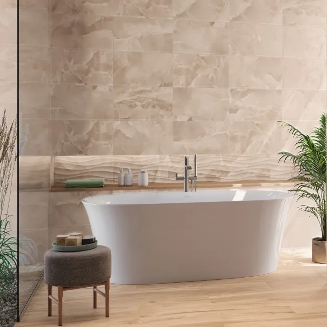 Garner Ivory Onyx Marble Effect Gloss Ceramic Wall Tile
