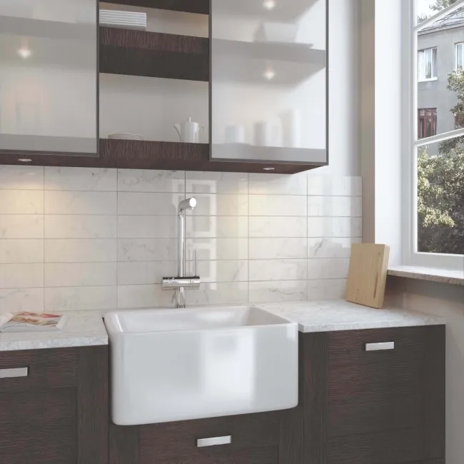 Carrara White Marble Effect Matt Brick Wall Tiles