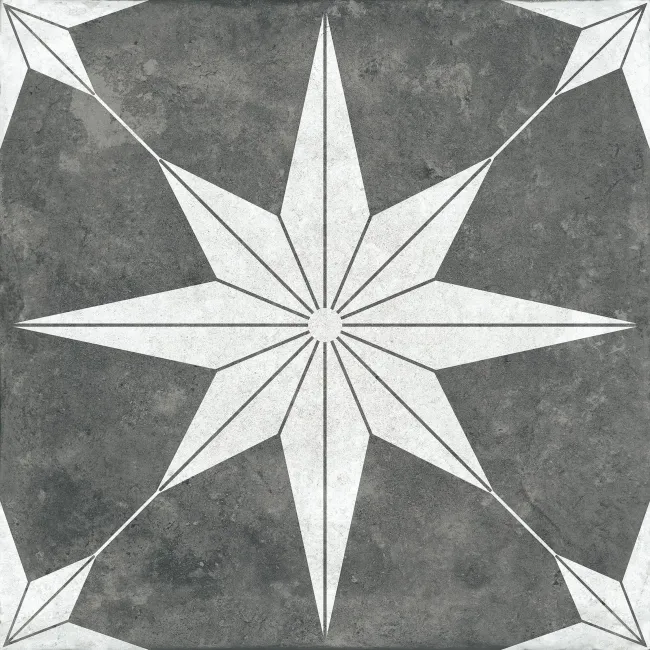 Supernova Star Black Patterned Matt Vitrified Ceramic Floor Tile