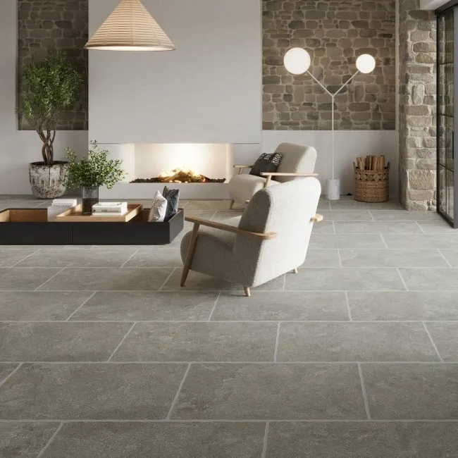 Mineral Dark Grey Rustic Edge Stone Effect Porcelain Tile