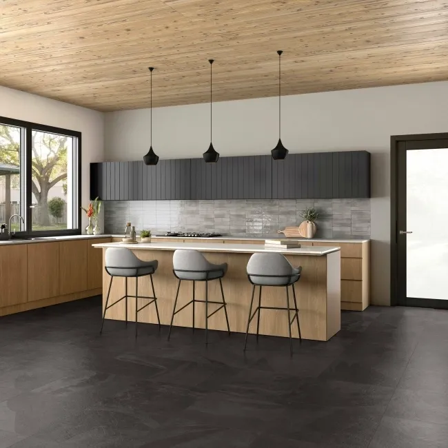 Mustang Black Slate Effect Matt Porcelain Floor Tile