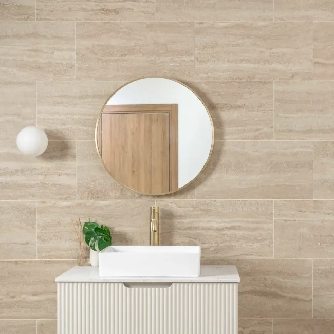 Travertino Beige Stone Effect Matt Porcelain Wall & Floor Tile