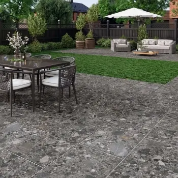 Inlay Graphite Terrazzo Effect Matt Porcelain Outdoor Slab Tile