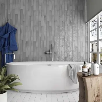 Manacor Mercury Grey Wall Tile 65x400 Bathroom Roomset