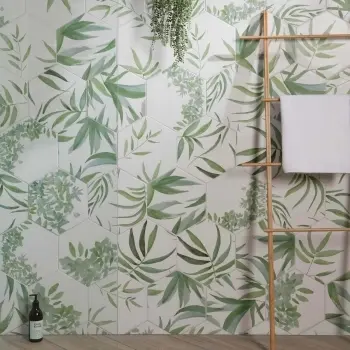 Oasis Floral Patterned Hexagon Matt Porcelain Wall and Floor Tile