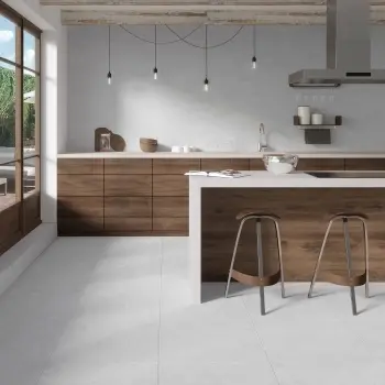Towns Pearl Grey Porcelain Floor Tile 608x608 Kitchen Roomset