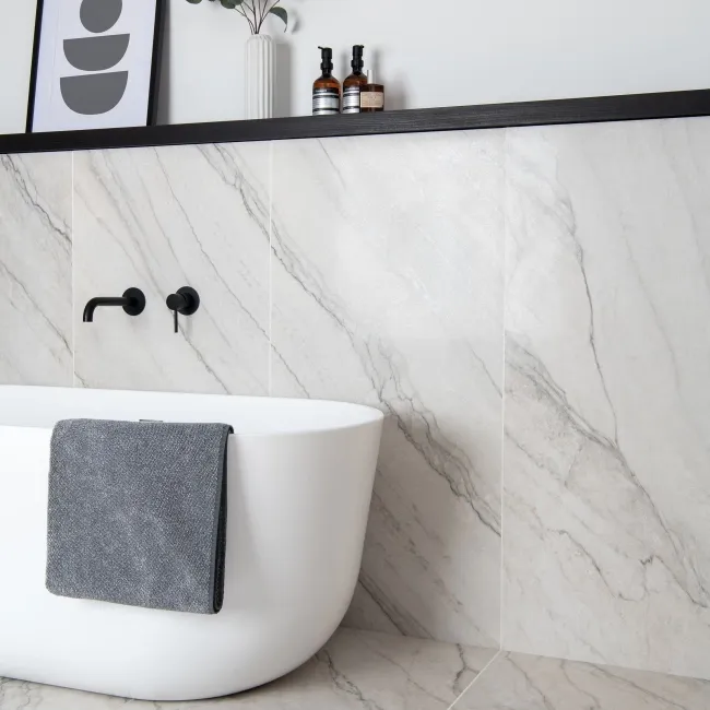 Caelum White Marble Effect Semi Polished Porcelain Wall and Floor Tile 