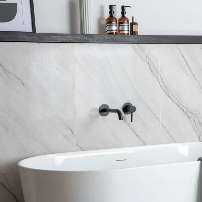 Caelum White Marble Effect Semi Polished Porcelain Wall and Floor Tile 