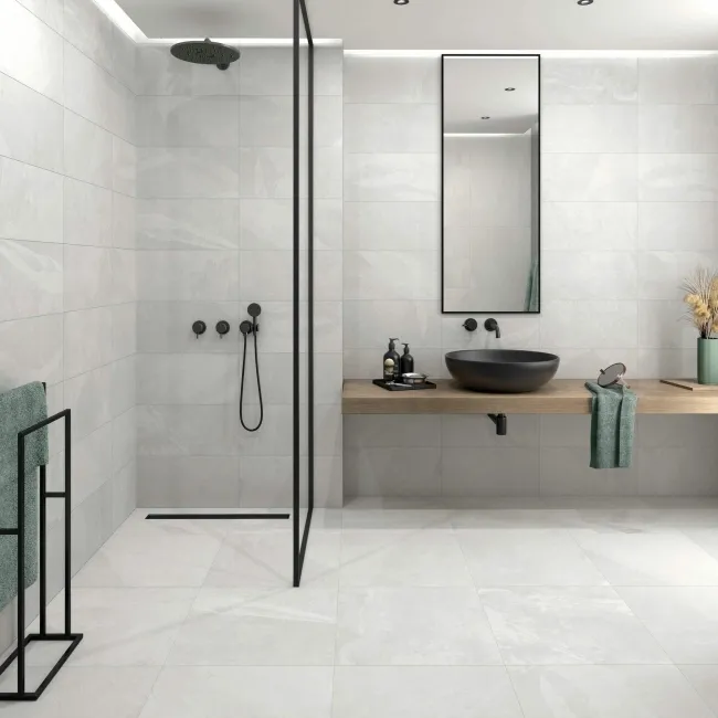 Mustang White Slate Effect Matt Porcelain Wall and Floor Tile
